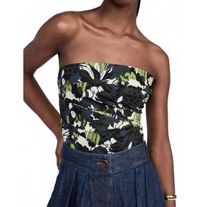 NEW RACHEL COMEY tristan crop top in forest print cotton blue